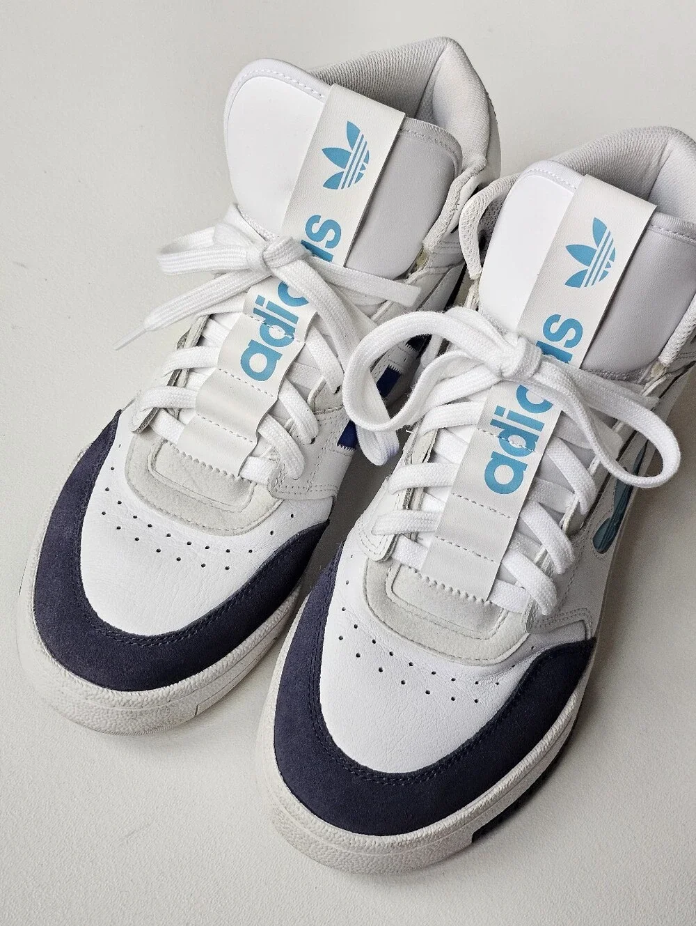 Adidas Drop Step XL Mid Top Basketball Sneakers White Navy Blue Men’s 7.5